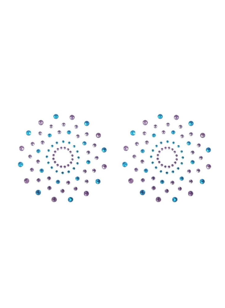 Paire de cache tétons adhésifs strass bleu et violet - NP-1020BLU